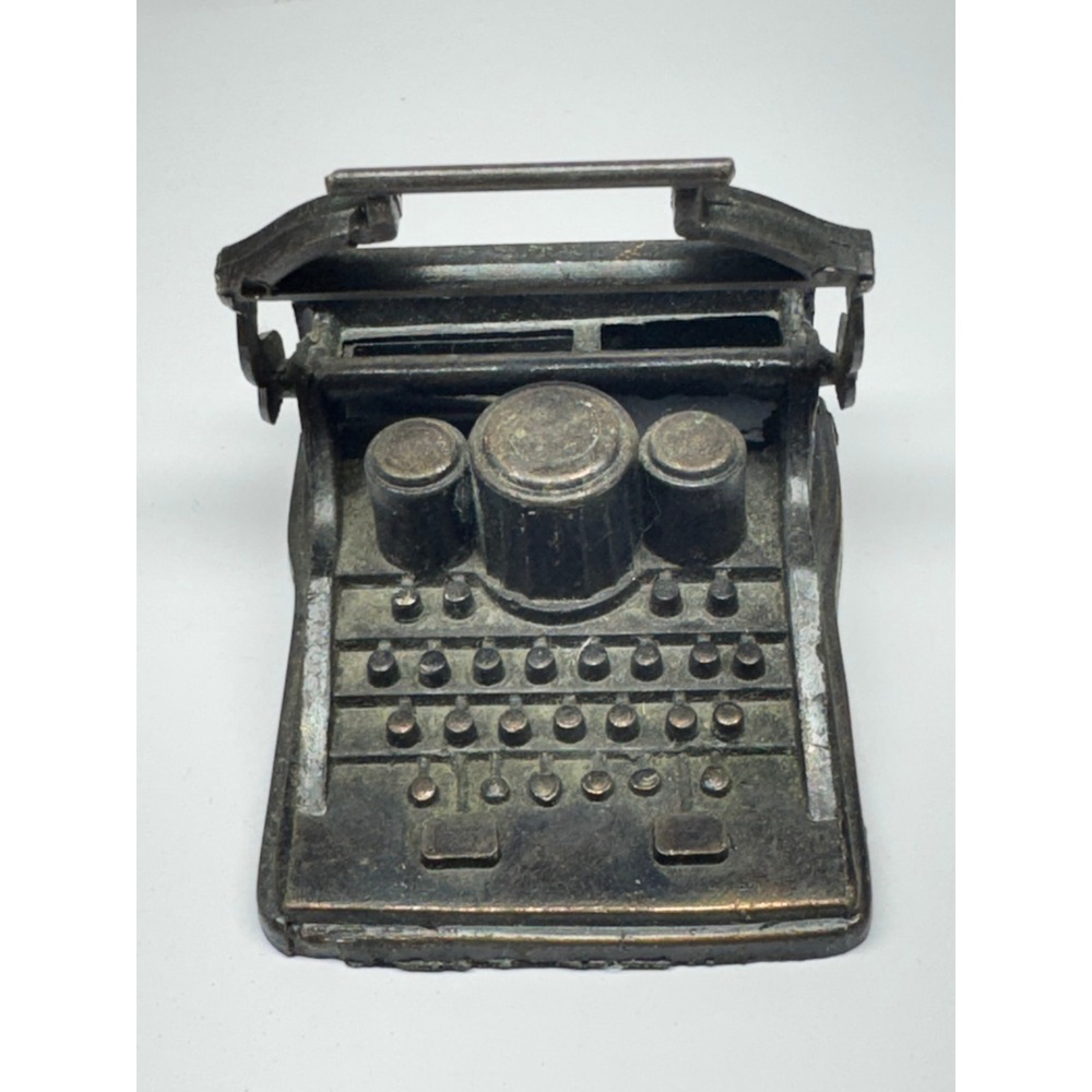 Vintage Die Cast Metal Typewriter Pencil Sharpener Miniature Hong Kong Bronze